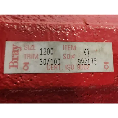 Used  Bray 12" Dia. Series 30 Resilient Seated Wafer Butterfly Valve