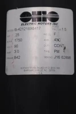 Ohio Electric Motors B-421218X6417 90V 1750 RPM FRAME B42 Form Factor 1.5 #H887