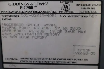 Giddings & Lewis PiC900 CPU Module 502-03814-40R1 STOCK 3808