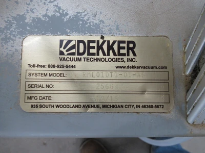USED 2015 DEKKER VACUUM TEHCNOLOGIES PUMPS RML010T1-01-AS