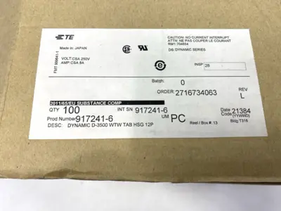 USED TE CONNECTIVITY REV. L DYNAMIC RECEPTACLE TAB HOUSING 12 POS PKG OF 100
