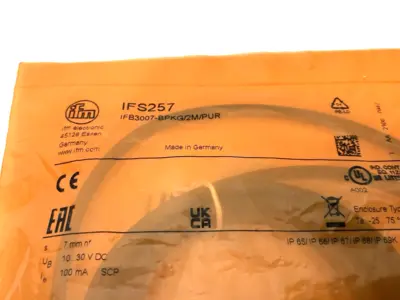 NEW IFM INDUCTIVE SENSOR 2M PUR CABLE, PNP, NORMALLY OPEN IFB3007-BPKG/2M