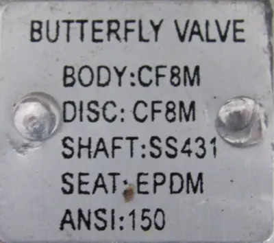 NEW 1501 BUTTERFLY VALVE 6" CF8M SS431