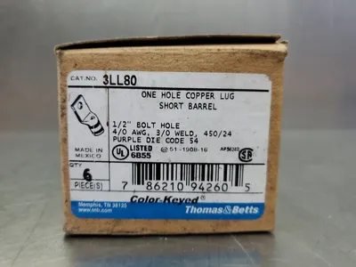 THOMAS & BETTS 3LL80 Comp. Connector, Purple, 1/2" Bolt Hole, Lot of 6. 4C-38