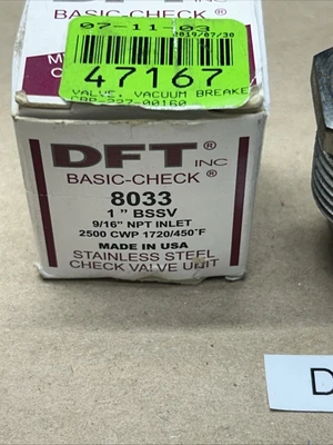 NEW DFT 8033 MULTIPOSITIONAL CHECK VALVE UNIT 1" BSSV 9/16”NPT Inlet + Warranty