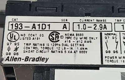Allen Bradley 193-A1D1/A Overload Relay Loc4C2