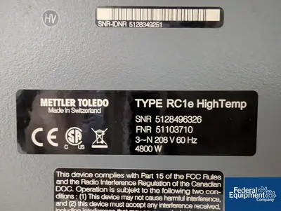 USED Mettler Toledo Mettler Toledo Calorimeter, Model RC1e