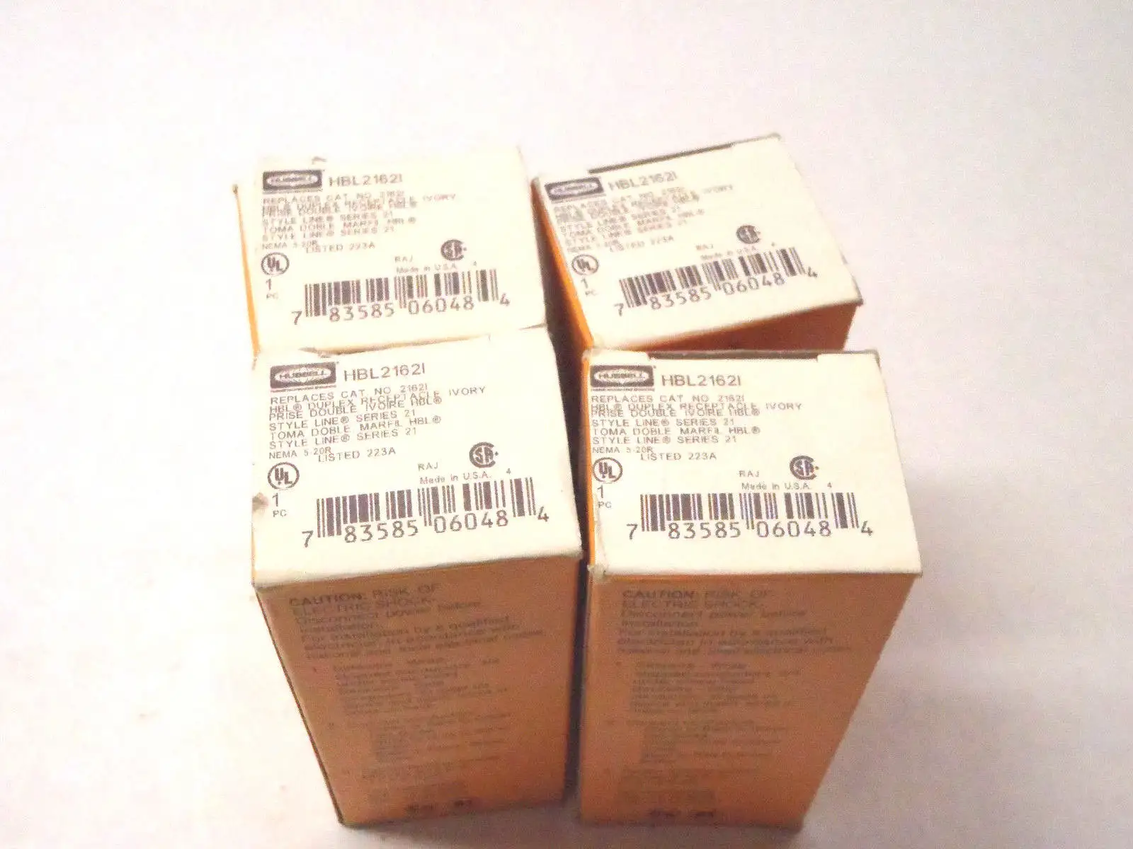 USED HUBBELL IVORY DUPLEX RECEPTACLE SERIES 21 223A NEMA 5-20R
