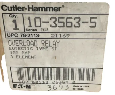 NEW CUTLER HAMMER 10-3563-5 OVERLOAD RELAY 100AMP 3 ELEMENT 1035635