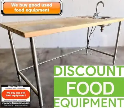72"  BUTCHER BLOCK TOPPED 6' WORK TABLE W HAND SINK