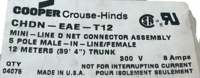 NEW COOPER CHDN-EAE-T12 CABLE DEVICENET 5POLE MALE TO IN-LINE FM 12M CHDNEAET12