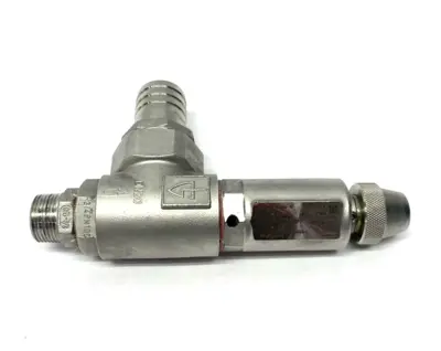 USED GOETZE ARMATUREN ANGLED SAFETY VALVE, STAINLESS STEEL
