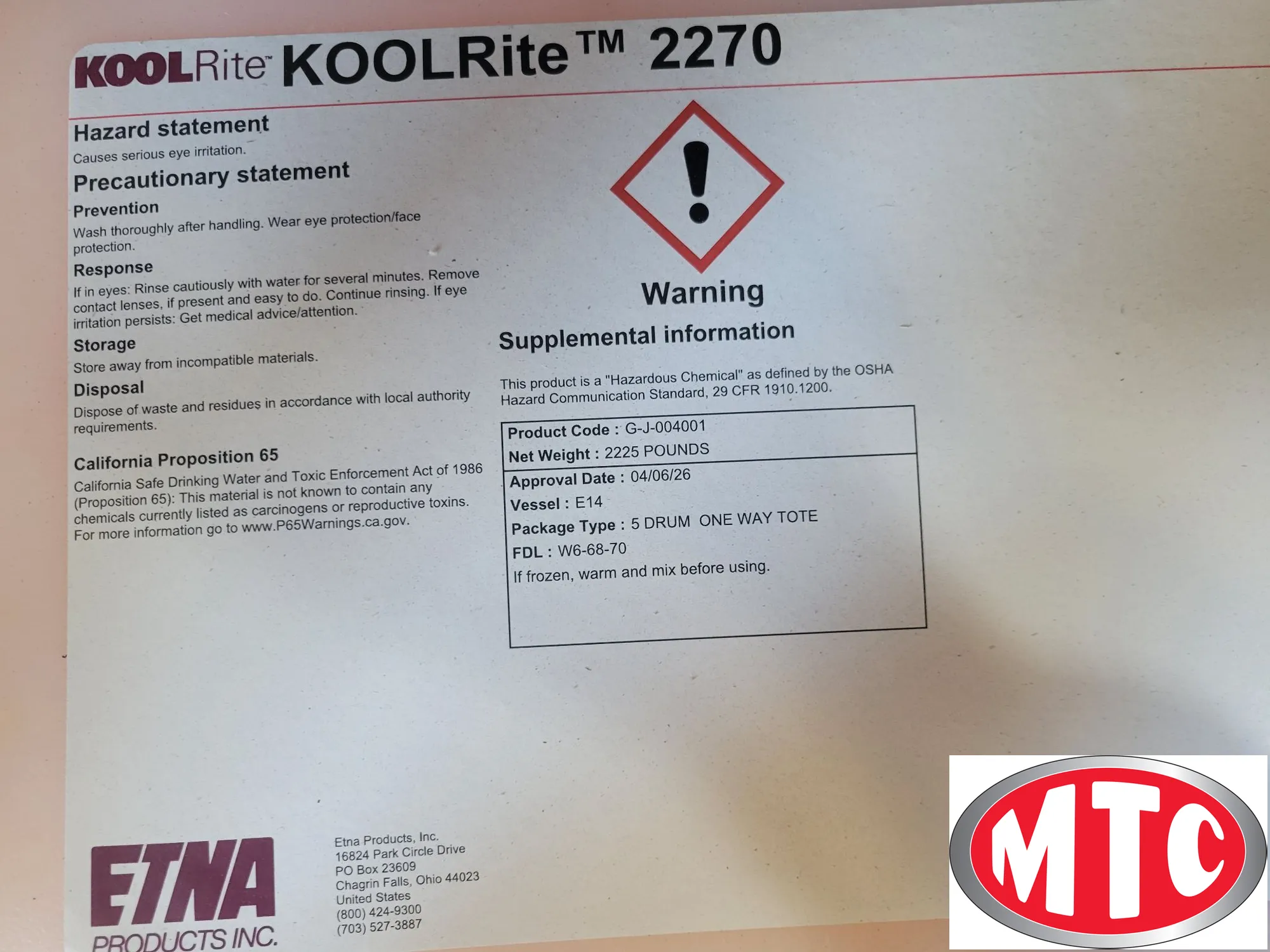 Used 2026 Etna 2270 Tote | Coolant