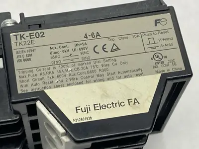 USED FUJI ELECTRIC THERMAL OVERLOAD RELAY TK22E 4-6A 690V