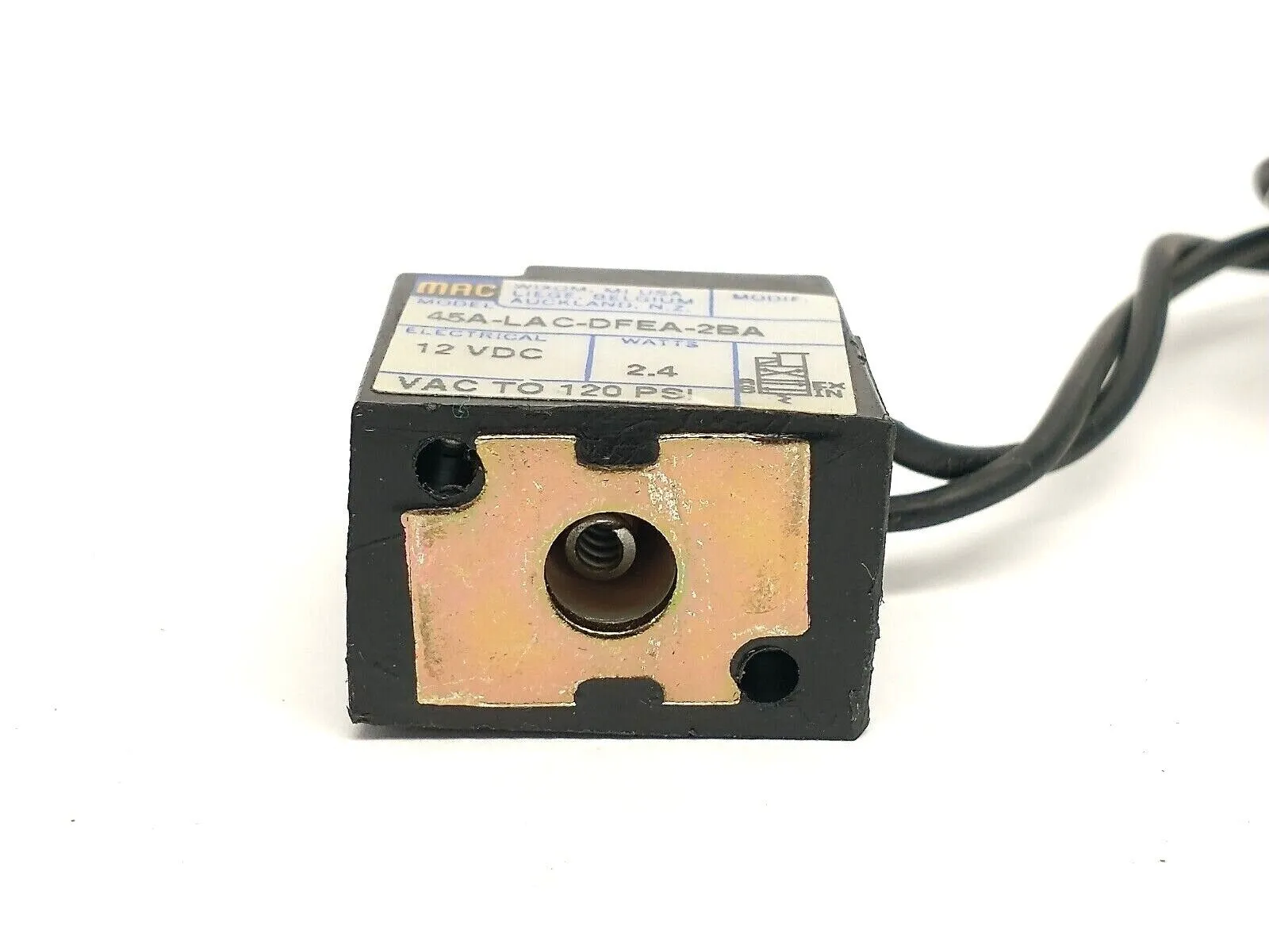 45A-LAC-DFEA-2BA | MAC Valves  Manual Operator Solenoid Coil 12VDC 2.4W 120PSI - Used