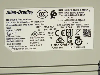 Allen Bradley 5069-L310ER CompactLogix 5380 PLC CPU Ethernet/IP Controller Ser A