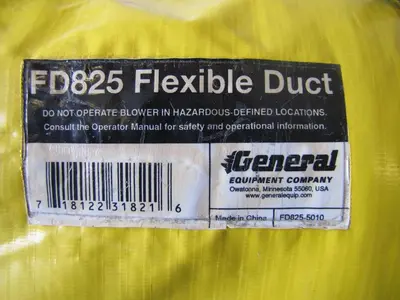 General 8" Diameter FD825 Portable Yellow Flexible Ducting Duct 22' Long
