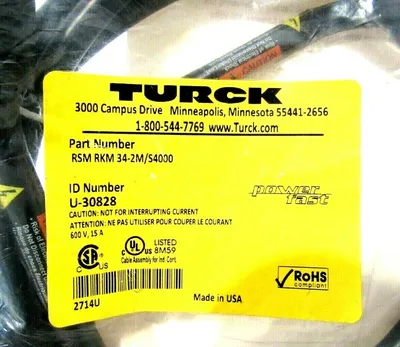 NEW TURCK RSM RKM 34-2M/S4000 CORDSET U-30828 RSMRKM342MS4000