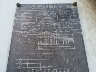 5000 KVA Siemens Silicone Transformer, 13.8KV Pr, 2400Y/1386V Se