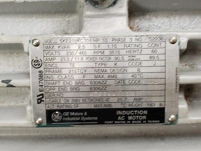 GE 10 Hp, 3515 Rpm, 215TCY Frame Electrical Motor