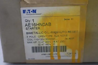 NEW OPEN BOX Eaton AE16HN0AB Starter 110/120 VAC V Coil 3 Poles STK GF866