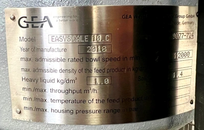 Westfalia Easyscale 10.C biotech clarifier skid, 316SS.