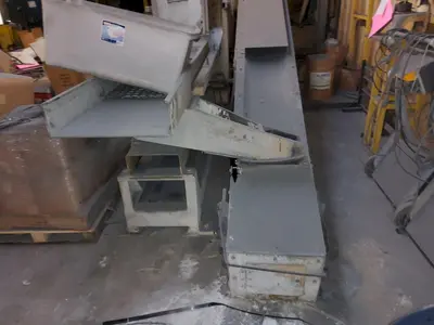 17 CUBIC FT ALMCO MODEL #V-16TF TUB TYPE VIBRATORY FINISHER W/ CONVEYOR LOAD & SHAKER TABLE: YOBRO #25321