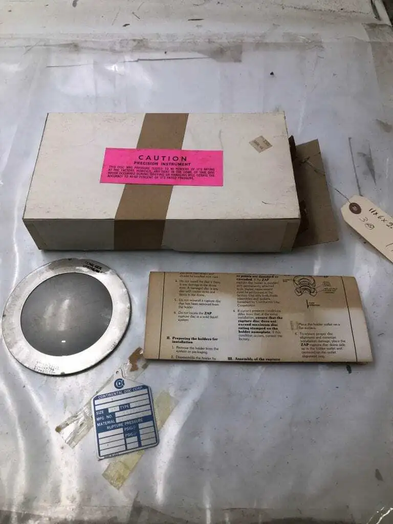 Continental Disc Corp. 149754 3″ 316SS/TEF/AL Rupture Disc 90PSIG/150°F -NIB (LOT OF 2)