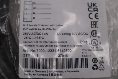 MURR ELEKTRONIK 7000-12221-6140500 250VAC/DC 4A 5M NSMP STOCK L-229C