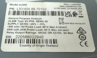 USED HACH LXV404.99.70102 GENERAL PURPOSE ANALYZER sc200