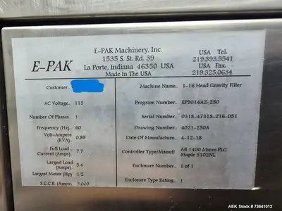 Used E-Pak 16 Head Automatic Inline Liquid Filler Microprocessor Controlled