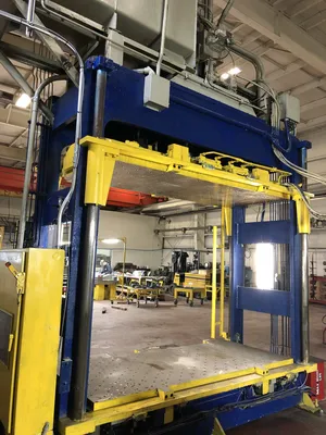 100 TON HSI DOWNACTING HYDRAULIC SPOTTING PRESS, 50" STR, 78" DLO, 100" LR X 42" FB BA, TILT DOWN RAM, TILT UP BOLSTER