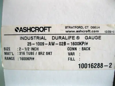 NEW Ashcroft 25-1009-AW-02B-1600KP/#