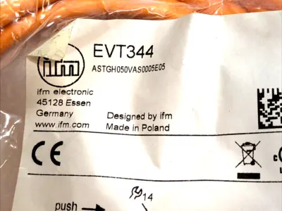 NEW IFM M12 MALE CORDSET 5M PVC ORANGE IP69K