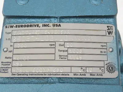 Sew Eurodrive SA47TDRS71S4BE05HR Brake Gearmotor 84:1 Ratio 20rpm .5Hp 230/460V