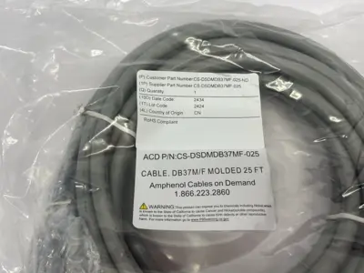 NEW AMPHENOL D-SUB CABLE ASSEMBLY DB37, GRAY, 25' LENGTH