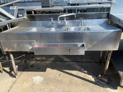 Used Falcon Restaurant Supply Used 59" Under Bar 3 Compartment Sink with Faucet - SS146 Sinks Illinois US | Falcon Restaurant Supply #1375935