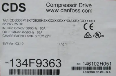 NEW DANFOSS 134F9363 COMPRESSOR DRIVE 25HP CDS303P18KT2E20H2XXXXXXSXXXXAXBXCXXXX