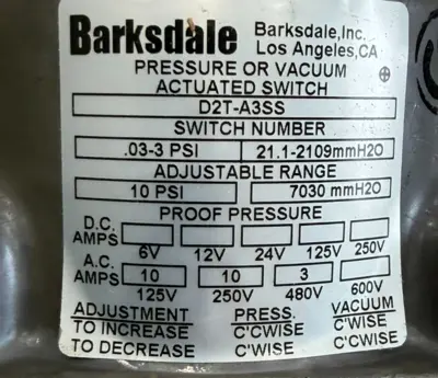 NEW BARKSDALE D2T-A3SS TERMINAL BLOCK DIAPHRAGM 10PSI .03-3 PSI D2TA3SS