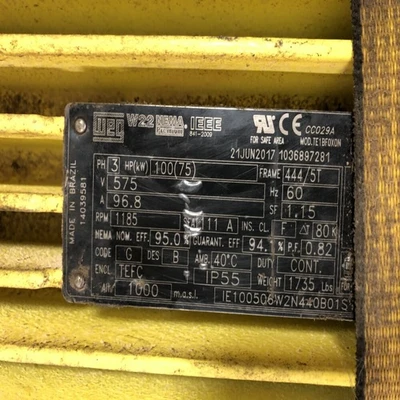 WEG 100 HP 575 Volt Electric Motors
