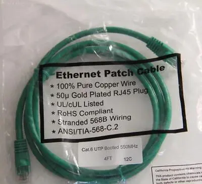 NEW Ethernet Patch Cable ["Does not apply", "Cat.6 UTP Booted 550MHz"]