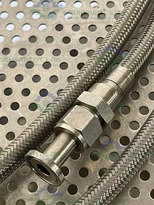 USED 208" STAINLESS STEEL BRAIDED HOSE W/ 1/2" SANITARY FITTINGS