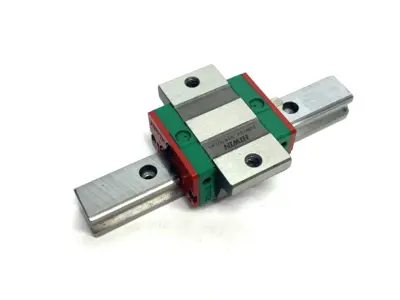 USED HIWIN LINEAR GUIDEWAY BLOCK AND RAIL, 1-BLOCK, 110MM RAIL