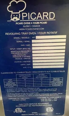 Picard Revolving 8 tray oven - natural gas - Model MT-8-16