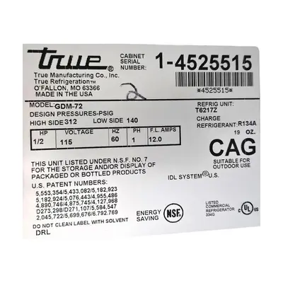 USED TRUE GDM-72 REFRIGERATOR