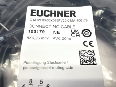 New | in-Stock Euchner Connecting Cable M12 8-Pin 20m 100179 Cable & Wire Michigan US | Maverick Industrial Sales #1391269