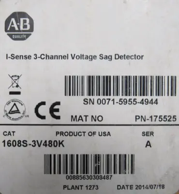 ALLEN BRADLEY 1608S-3V480K I-SENSE 3-CHANNEL VOLTAGE SAG DETECTOR NEW SURPLUS