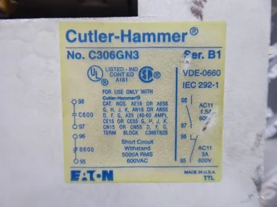 Cutler-Hammer AN16BN0 Motor Starter Ser.B1 18A 5HP 600V Small Chip on Relay Used