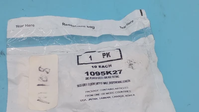 LOT OF 10 STEEL GREASE FITTING, 1095K27, 1/8" PTF MALE, 90° ANGLE, 27/32" OA