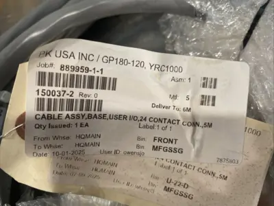 New | in-Stock Yaskawa Robotic Base Cable Assembly, User I/O, 24 Contact Robot Parts Michigan US | Maverick Industrial Sales #1391176